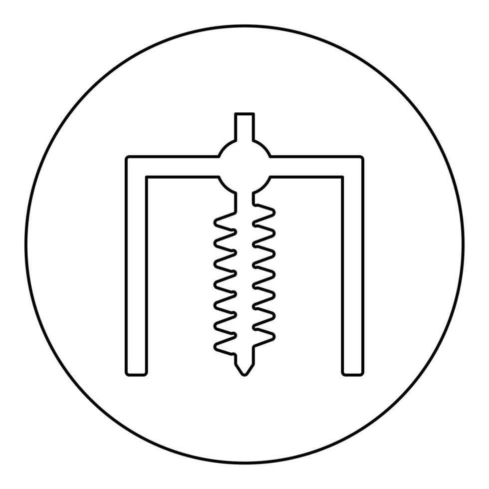 Installation für Bohrinsel Symbol Bergbau Bohrloch Bagger Erdbohrer geodätisches Arbeitssymbol im Kreis rund schwarz Farbe Vektor Illustration Bild Umriss Konturlinie dünnen Stil