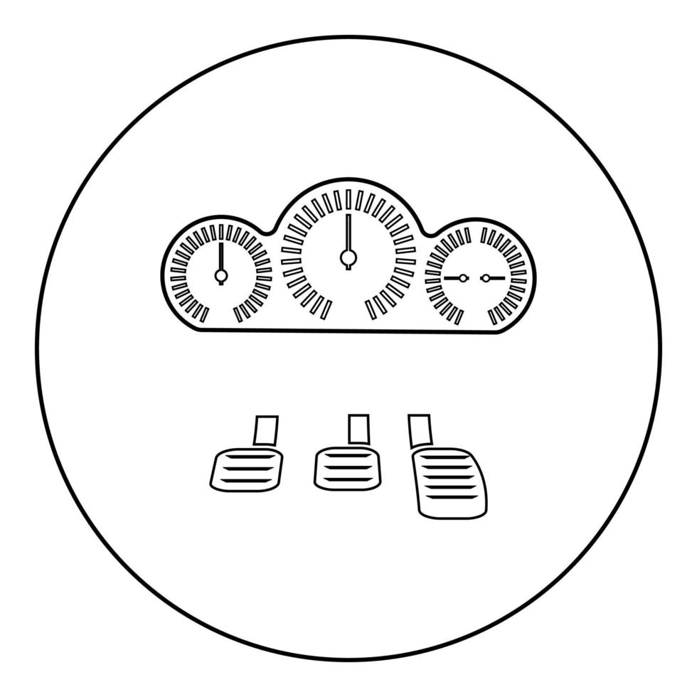 Dashboard Pedale Symbol im Kreis rund schwarz Farbe Vektor Illustration Bild Umriss Konturlinie dünnen Stil