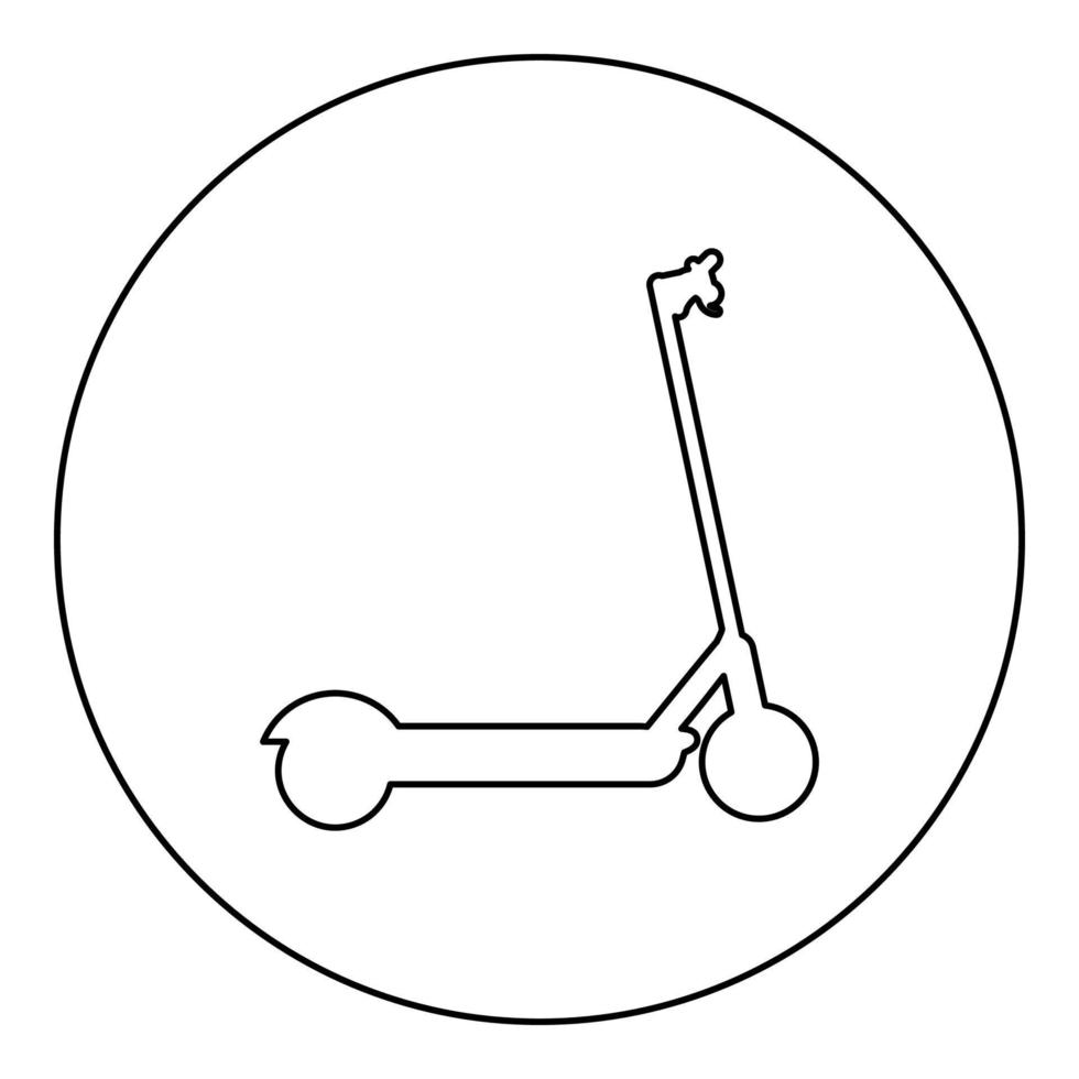 skoter elektrisk modern teknik kick eko transport för stad trotinette ikon i cirkel rund svart färg vektor illustration bild kontur kontur linje tunn stil