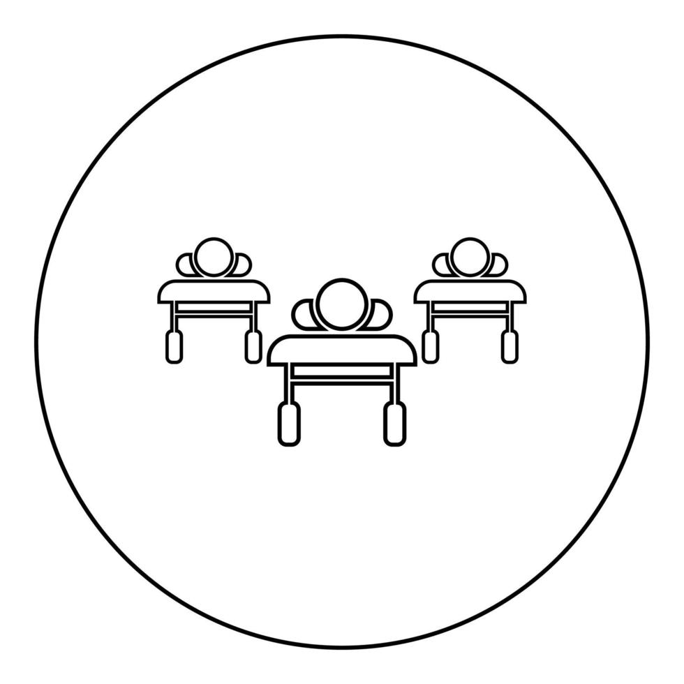 Patienten auf Sofas liegen Krankenhaus-Pandemie-Konzept Klinik-Epidemie-Symbol im Kreis rund schwarz Farbe Vektor Illustration Bild Umriss Konturlinie dünnen Stil
