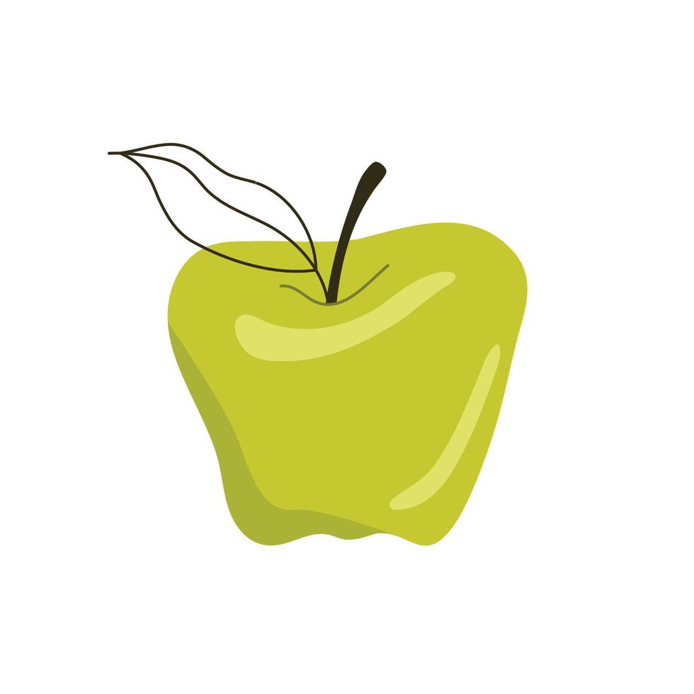 apple vektor illustration med kontur blad. grönt isolerat äpple. mat koncept. enkel minimal stil