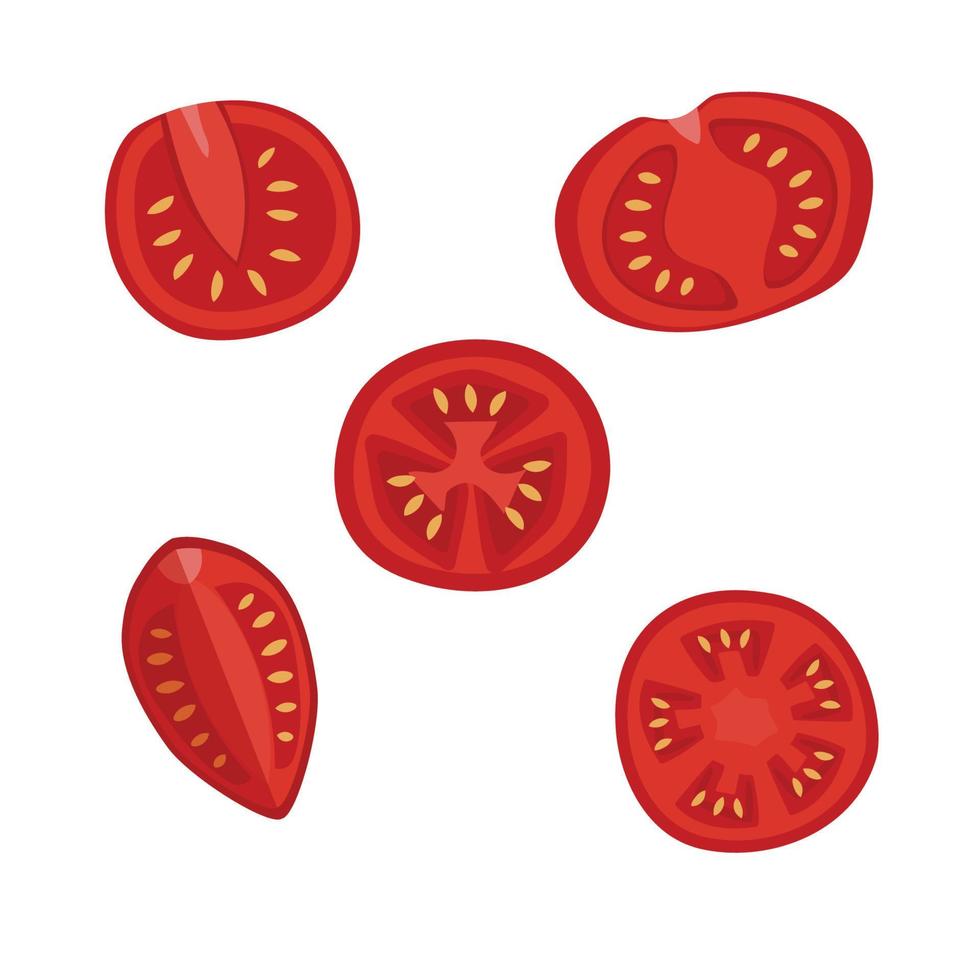 sammlungssatz geschnittene rote tomaten. halbe tomatenillustration vektor