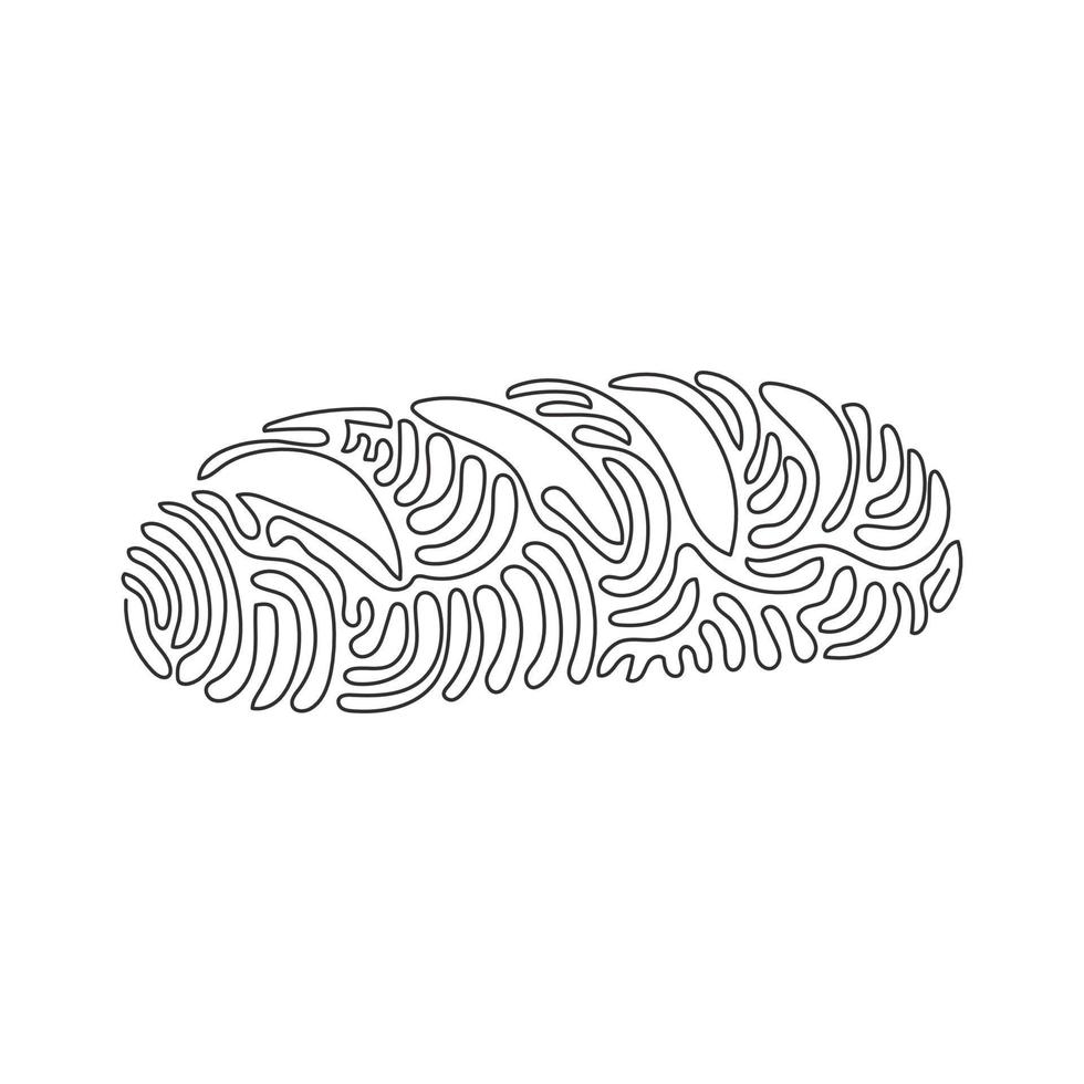 kontinuierliche einzeilige Zeichnung Baguettebrot. weißes Hefebrot. appetitliches langes Brot zum Frühstück. leckere Backwaren. Swirl-Curl-Stil. einzeiliges zeichnen design vektorgrafik illustration vektor