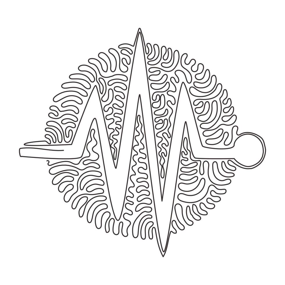 kontinuierliche einzeilige Zeichnung Herzschlag-Symbol. Herzschlagmonitor Puls. Herzschlag einsam, Kardiogramm. Gesundheitswesen, medizinische App. Wirbel-Curl-Kreis-Hintergrundart. einzeiliges zeichnen design vektorgrafik vektor