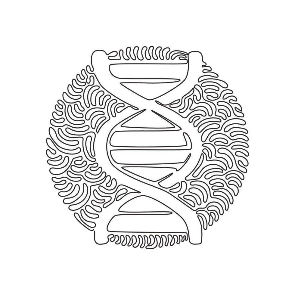 enda en rad ritning dna ikoner. livsgenmodell biokod genetik molekyl medicinska symboler. strukturmolekyl, kromosom. swirl curl cirkel bakgrundsstil. kontinuerlig linje rita design grafik vektor