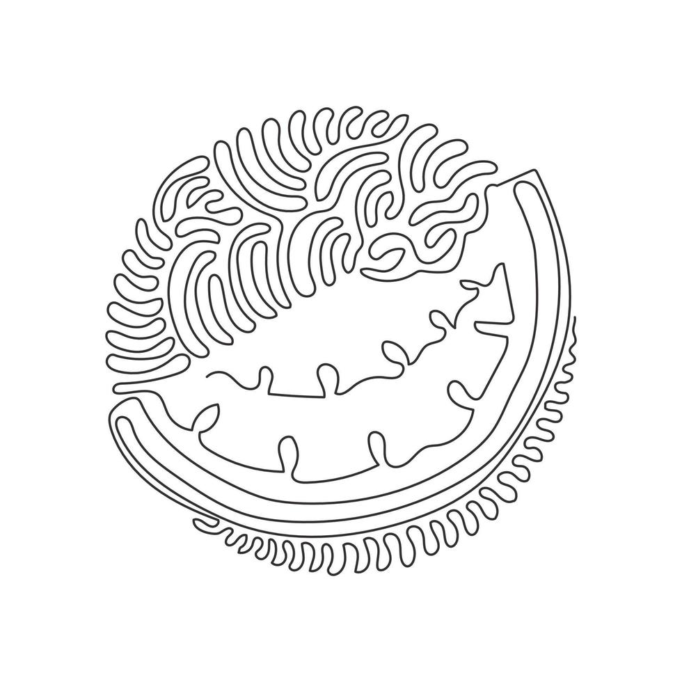 kontinuerlig en rad ritning vattenmelon, vattenmelon skiva frukt illustration, färsk hälsosam mat, ekologisk naturlig mat. swirl curl cirkel bakgrundsstil. en rad rita design vektorgrafik vektor