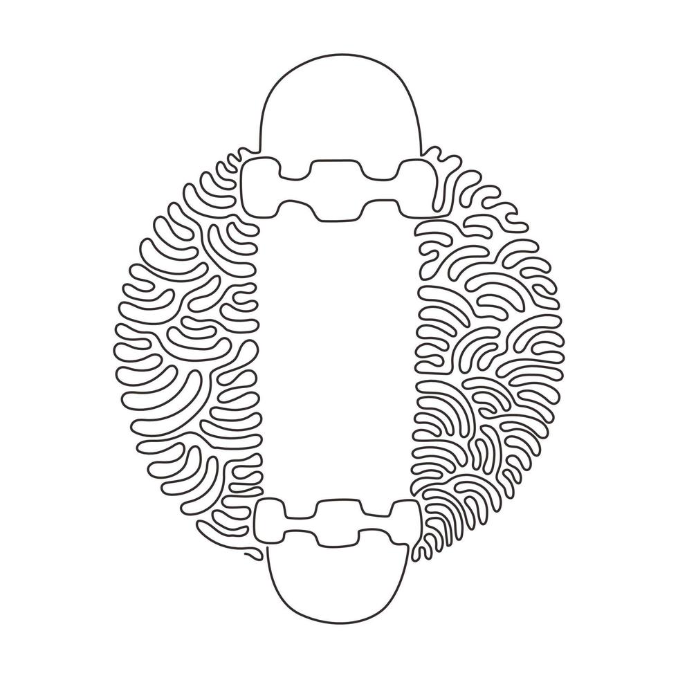 skateboard för enkel kontinuerlig linjeteckning, baksida. tom plywood skateboard för freestyle skicklighet. klart däck för gatusport. swirl curl cirkel bakgrundsstil. en rad rita grafisk design vektor