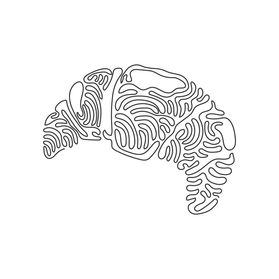 enda en rad ritning croissant och söta bullar. bageri fransk croissant till frukost på morgonen. läckra bakverk. swirl curl stil. modern kontinuerlig linje rita design grafisk vektorillustration vektor