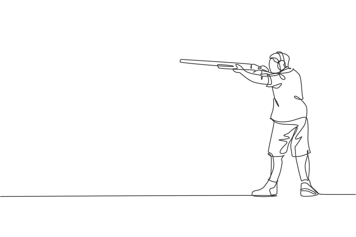 einzelne durchgehende Linienzeichnung eines jungen Sportlers, der eine Waffe hält und trainiert, um taktisches Zielschießen zu erreichen. Schießsport-Trainingskonzept. trendige einzeilige zeichnen design-vektorillustration vektor