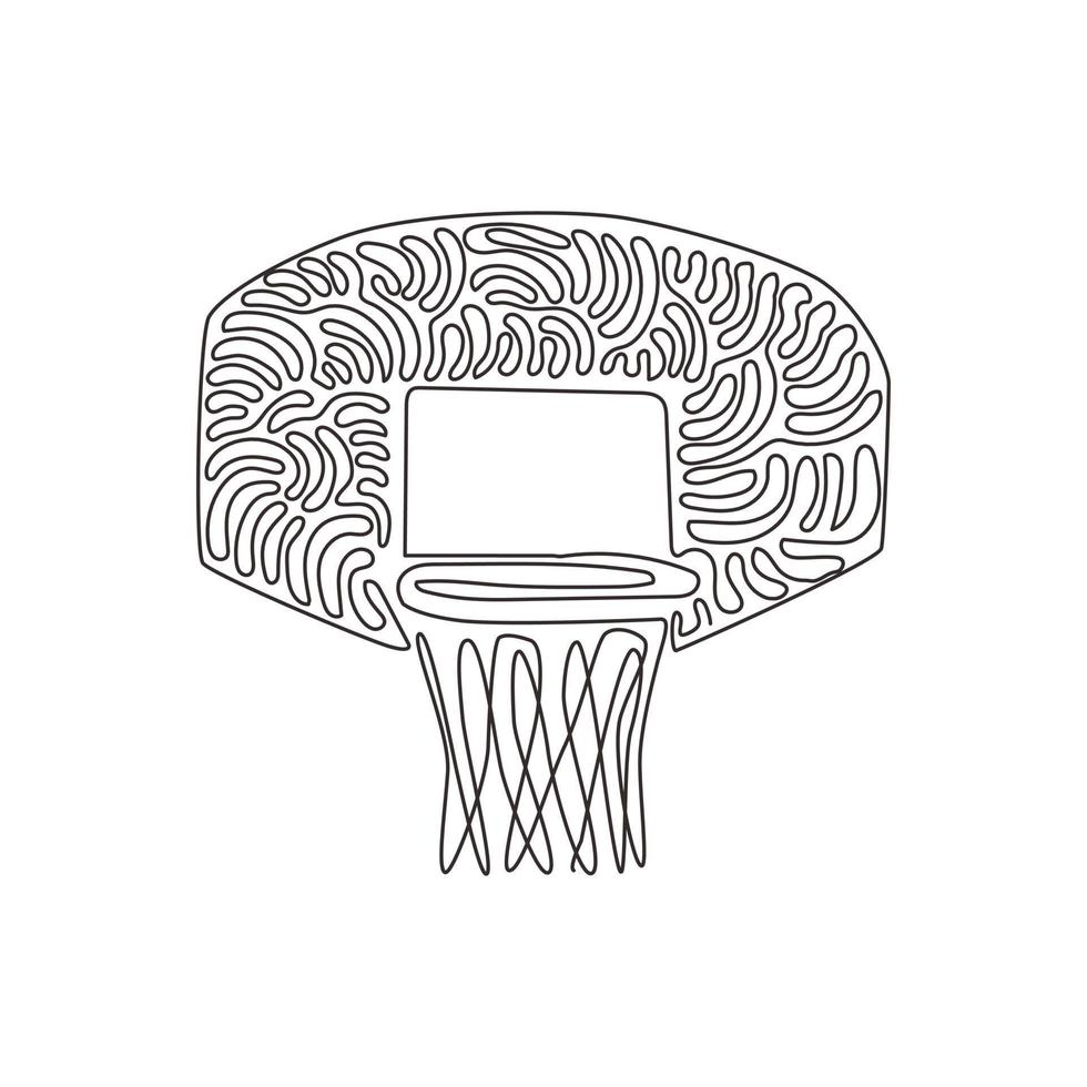 kontinuierliche einzeilige zeichnung basketballkorb, basketballkorb. netz mit rundem kreis, ausrüstung der sporthalle. sportlicher Korb. Swirl-Curl-Stil. einzeiliges zeichnen design vektorgrafik illustration vektor