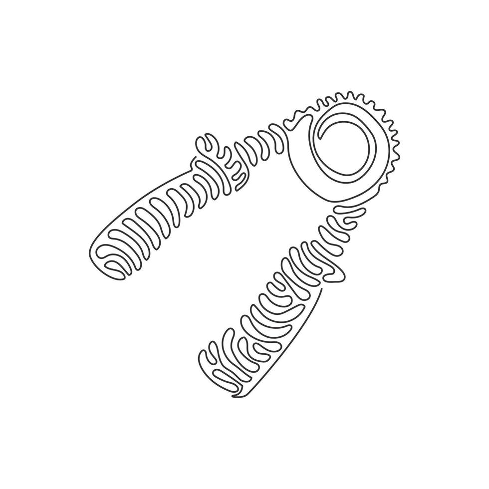 Single One Line Drawing Spring Expander für Hand, Skizze, Handtrainer, Sportgeräte, Bodybuilding, zur Muskelbildung. Swirl-Curl-Stil. ununterbrochene Linie zeichnen grafische Vektorillustration des Designs vektor