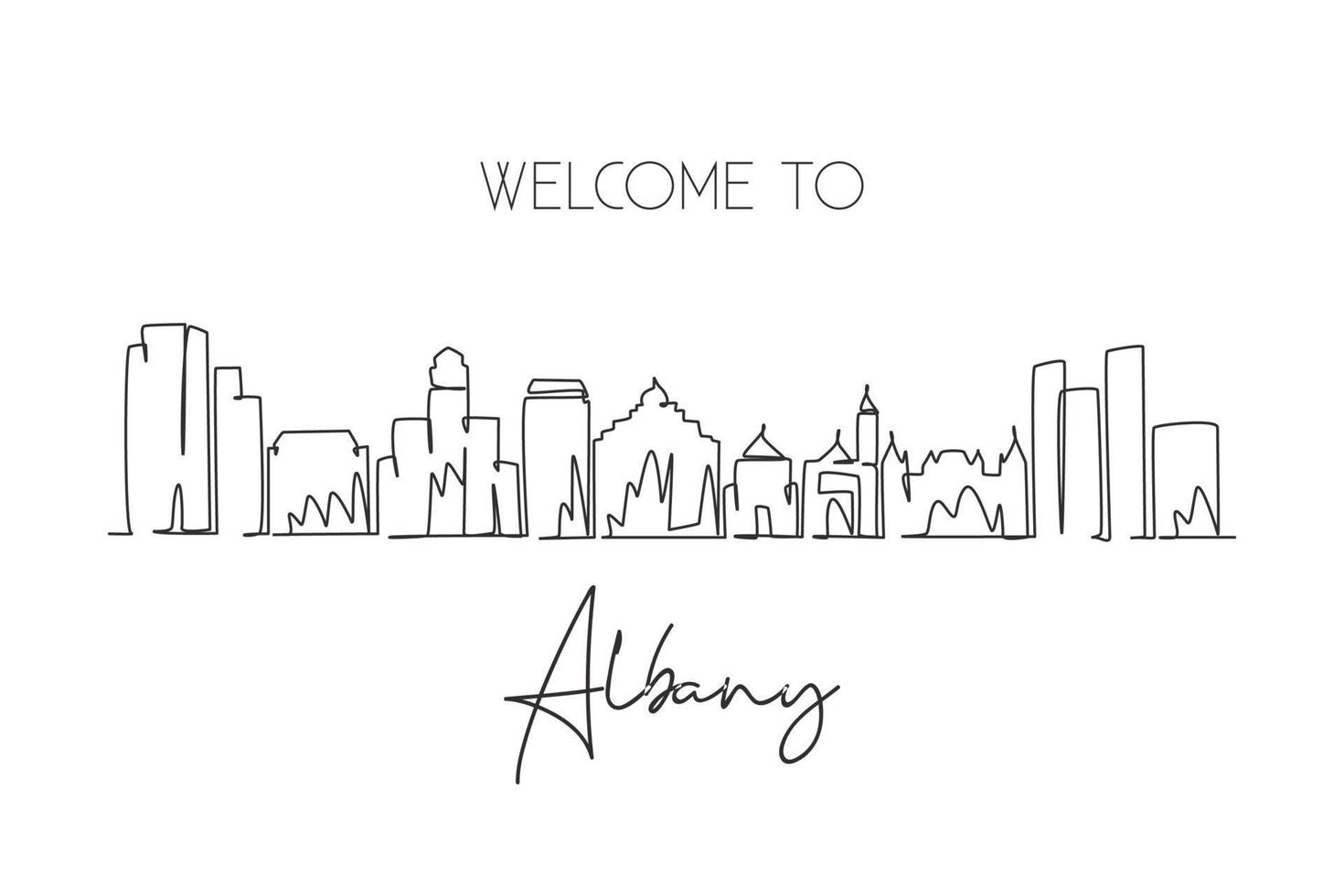 kontinuerlig en rad ritning albany city skyline, new york. vackra landmärke konstverk. världen landskap turism resor vägg dekor affisch print konst. snygg enkel rad rita design vektorillustration vektor