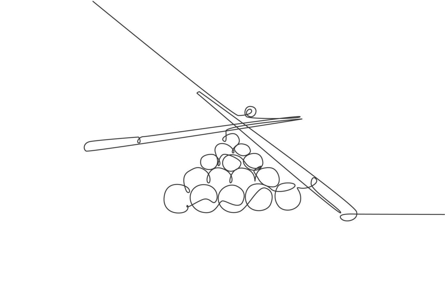 eine einzige Strichzeichnung von dreieckigen Pyramidenkugeln stapeln sich für Pool-Billard-Spiele im Billardraum, Vektorgrafik-Illustration. Indoor-Sport-Freizeitspielkonzept. modernes Design mit durchgehender Linie vektor