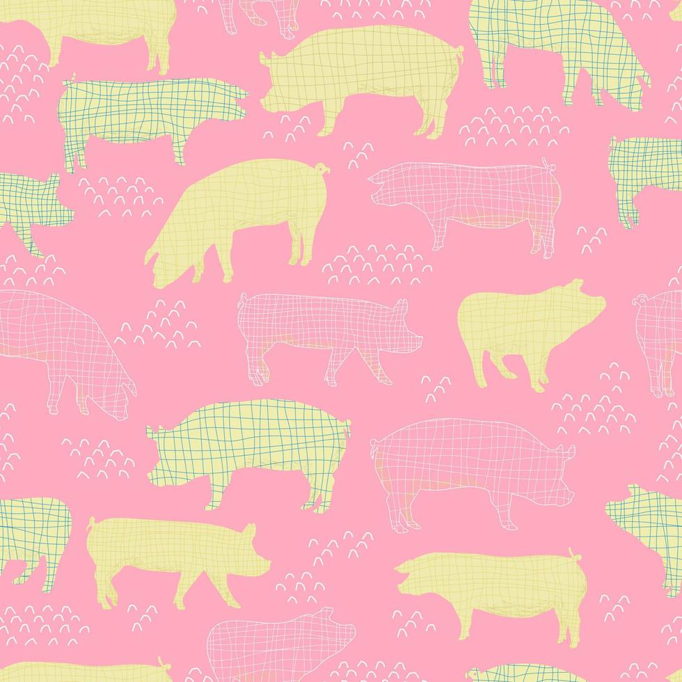 Schweine Vektor Musterdesign isoliert handgezeichnete Illustration Silhouetten