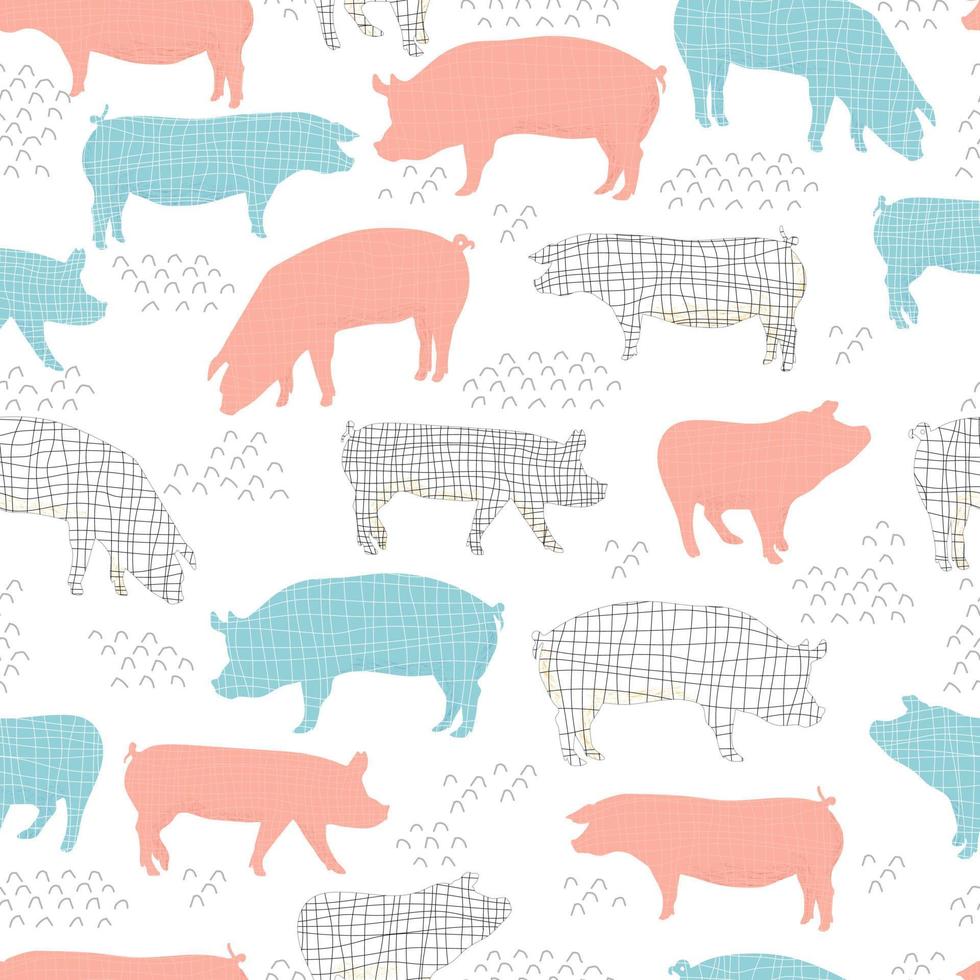 Schweine Vektor Musterdesign isoliert handgezeichnete Illustration Silhouetten