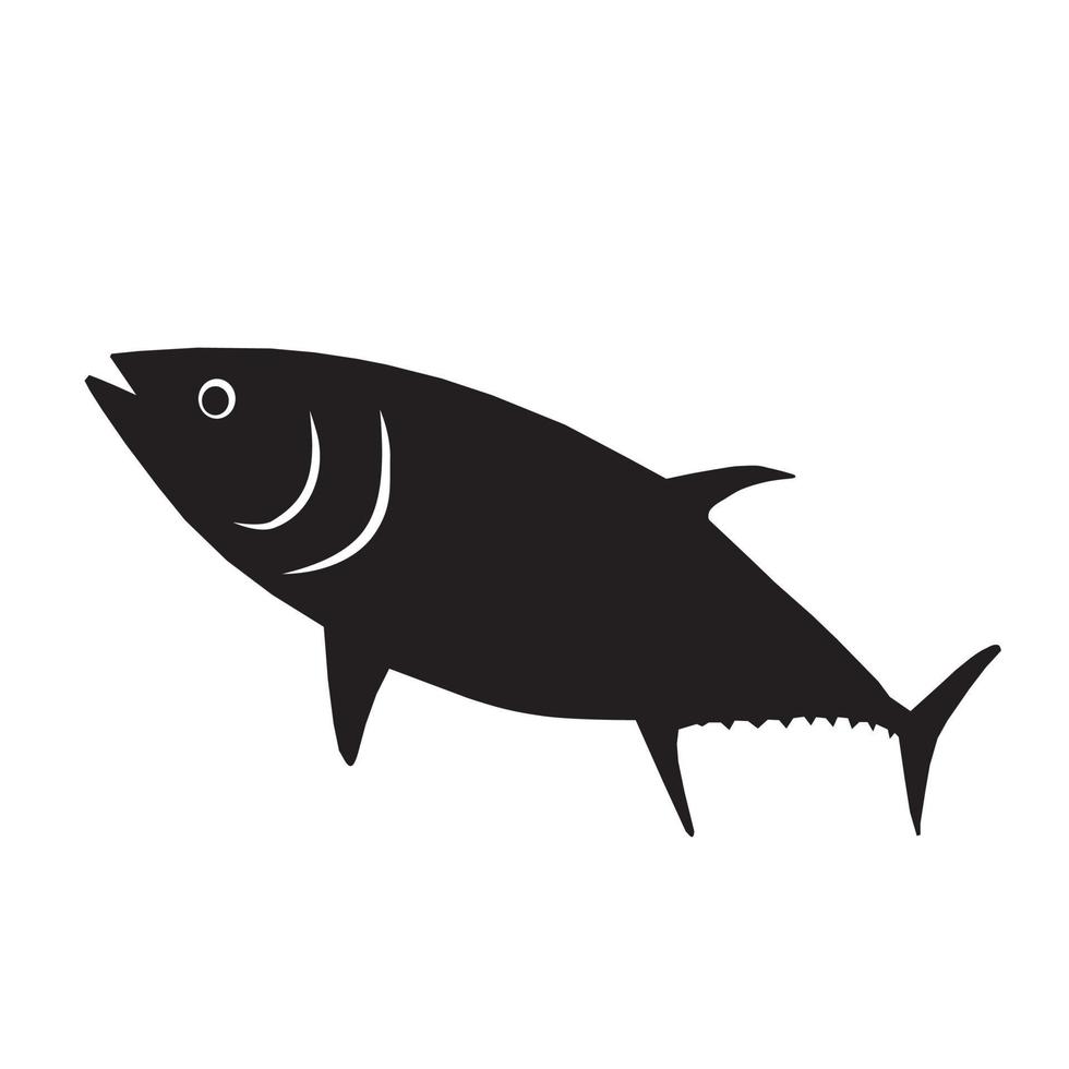 Thunfisch-Vektor-Illustration mit Silhouette auf weißem Hintergrund. vektor