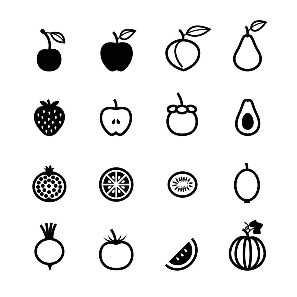 Obst- und Gemüseikonen mit weißem Hintergrund vektor