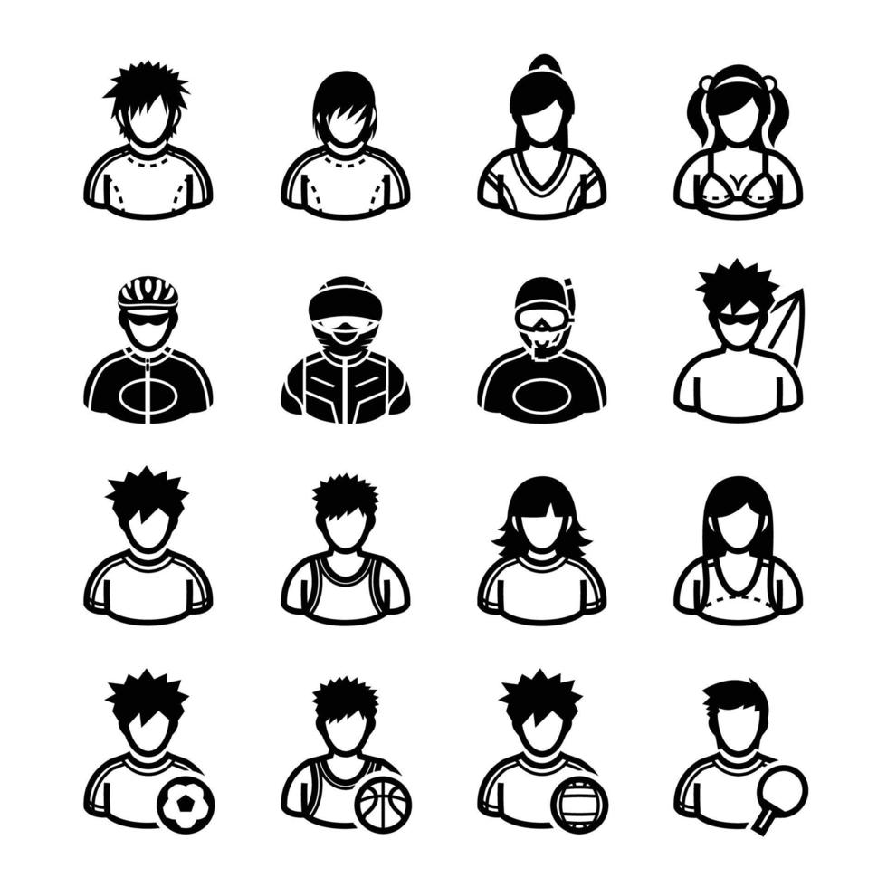 Sportspieler und Aktivitätssymbole mit weißem Hintergrund vektor