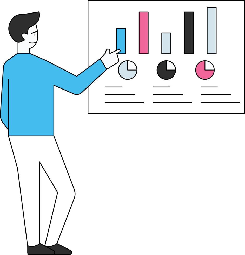 der junge schaut sich das diagramm an. vektor