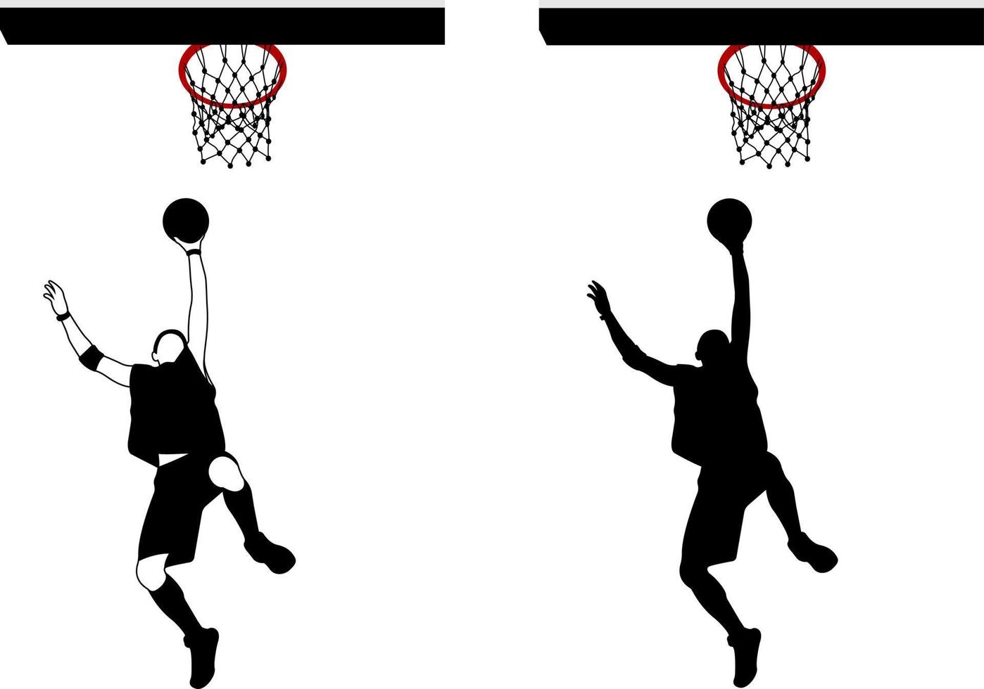 skizzieren Sie die schwarze Silhouette eines Athleten-Basketballspielers in einem Ballspiel. Basketball. Ringwurf. vektor