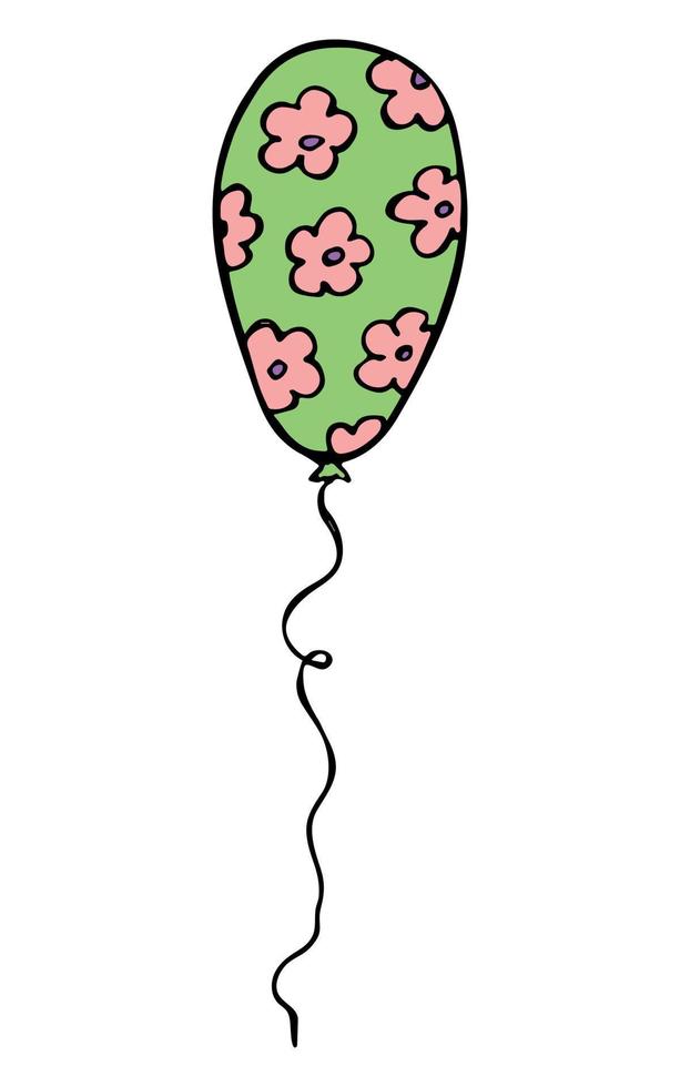 handritad flygande ballong illustration. födelsedagsfest ballong doodle. semester clipart. vektor