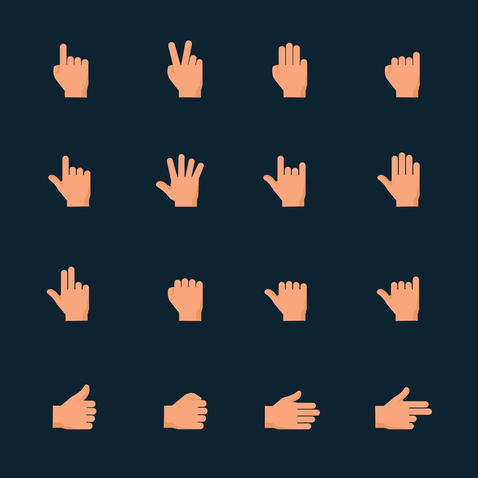 händer och handgester ikoner med svart bakgrund vektor