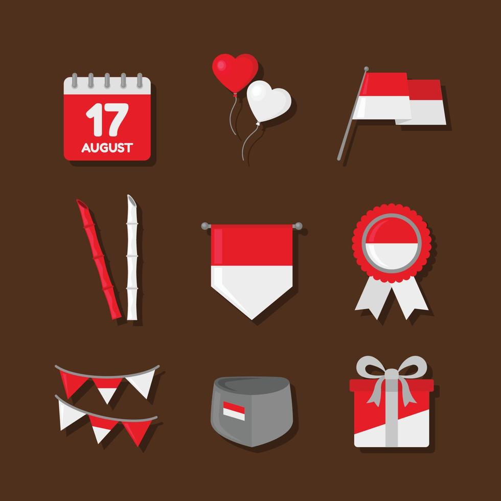 uppsättning av Indonesiens självständighetsdag ikoner vektor