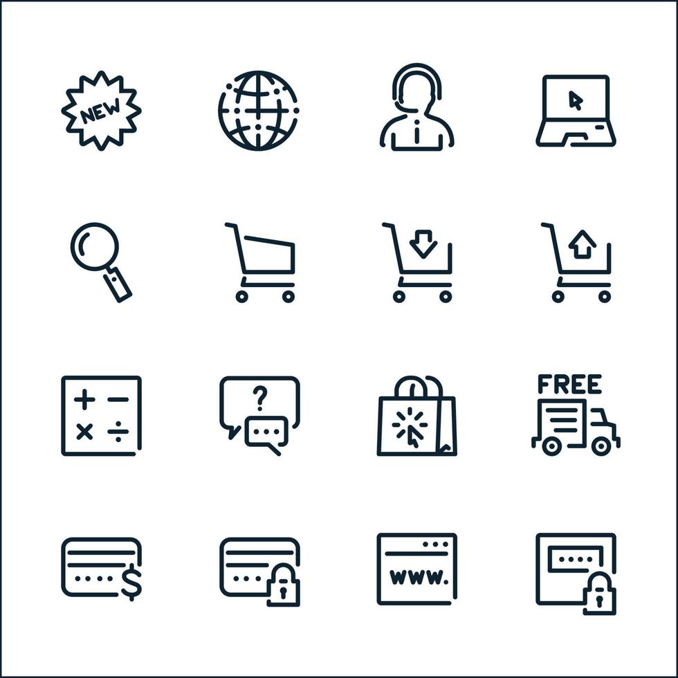E-Commerce- und Online-Shopping-Symbole mit weißem Hintergrund vektor