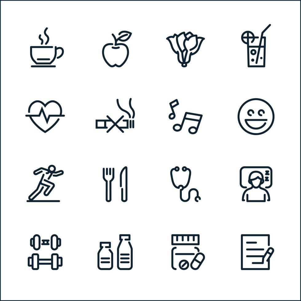 hälsa och välbefinnande ikoner med vit bakgrund vektor
