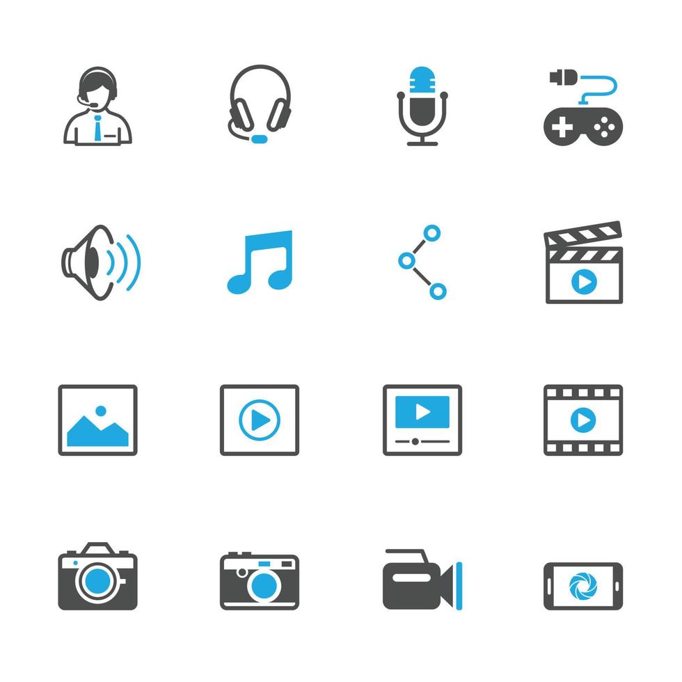 multimedia ikoner med vit bakgrund vektor