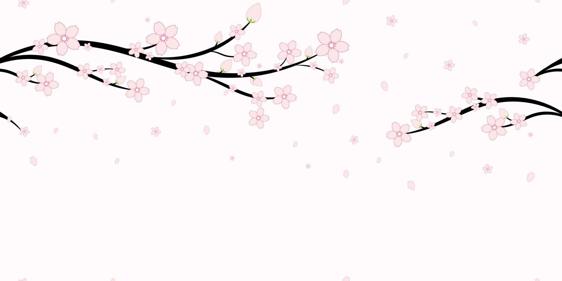 nahtlose japanische kirschblüten und zweigemusterhintergrund, sakura-blumenvektorillustration, nahtlose hintergründe und tapeten für stoff, verpackung, dekorativen druck, textil vektor