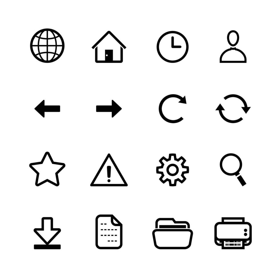 Website- und Symbolleistensymbole mit weißem Hintergrund vektor