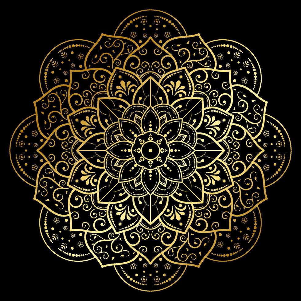 mandala vintage blommig design med guld och svart färg vektor
