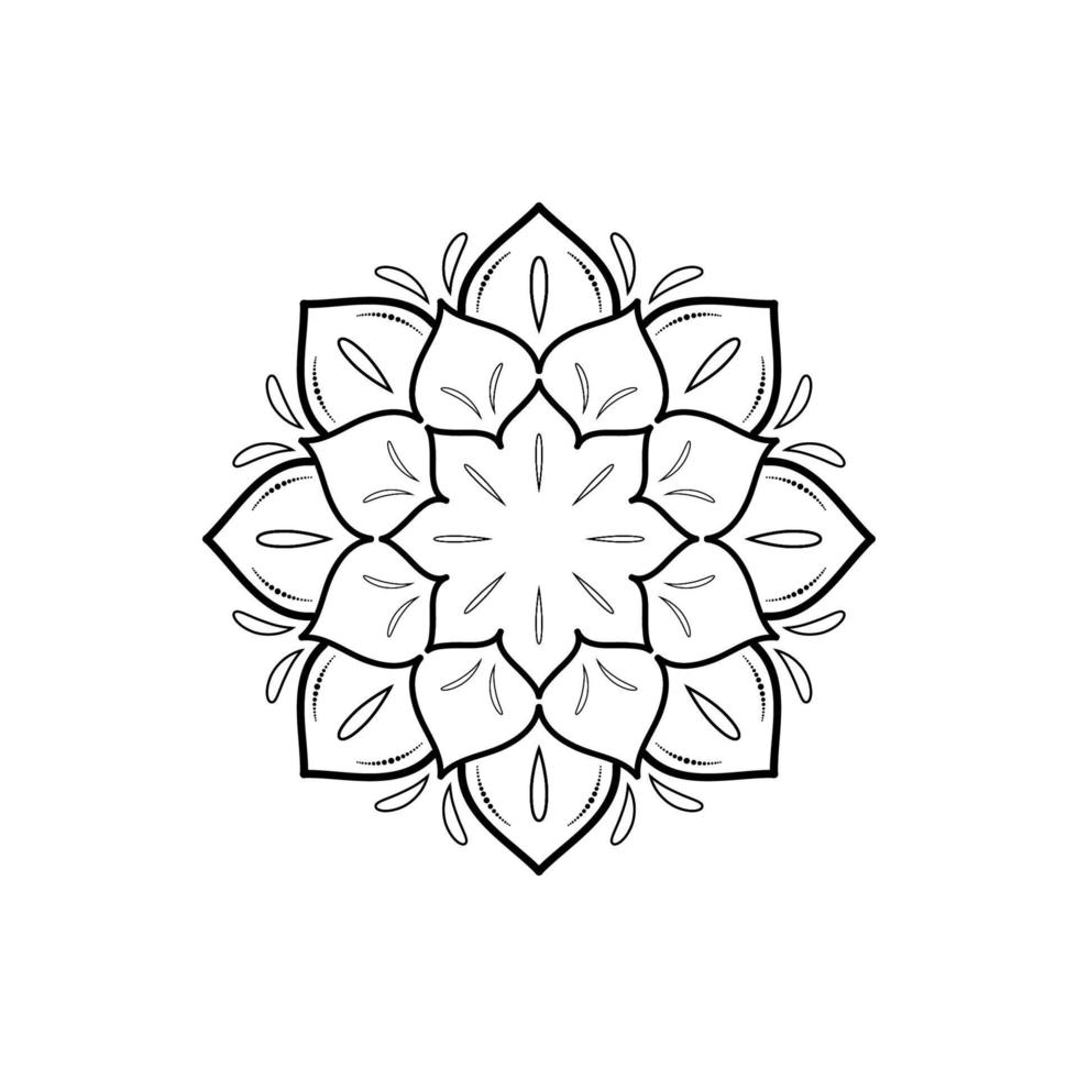 enkel mandala med blommig stil, vektor mandala orientaliskt mönster, handritad dekorativt element. unik design med kronbladsblomma. koncept avslappning och meditation användning för sidan logotyp bok