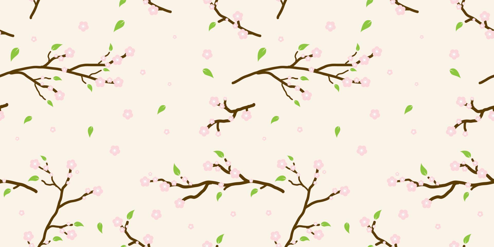 Nahtloser floraler Sakura-Musterhintergrund, Vektorkirschblüte und Zweig, handgezeichnete dekorative, nahtlose Hintergründe und Tapeten für Stoff, Verpackung, dekorativen Druck, Textil vektor