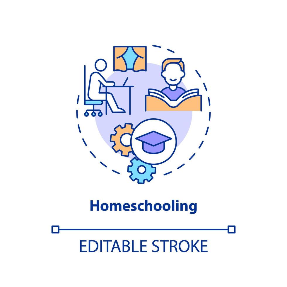 Symbol für das Homeschooling-Konzept. Fernunterricht. lebenslanges lernen kontexte abstrakte idee dünne linie illustration. isolierte Umrisszeichnung. editierbarer Strich. vektor