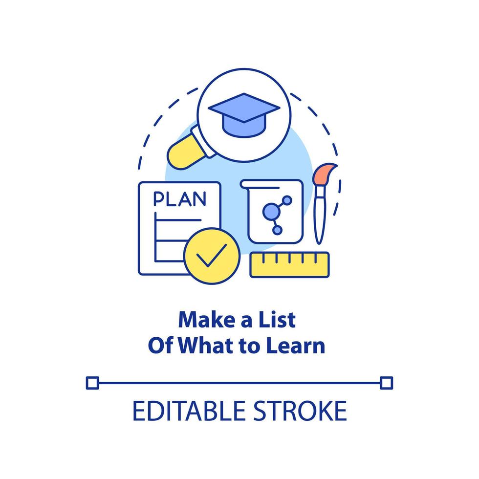 Liste erstellen, was das Konzeptsymbol zu lernen ist. Annahme der abstrakten Idee des lebenslangen Lernens, dünne Linie Illustration. isolierte Umrisszeichnung. editierbarer Strich. vektor