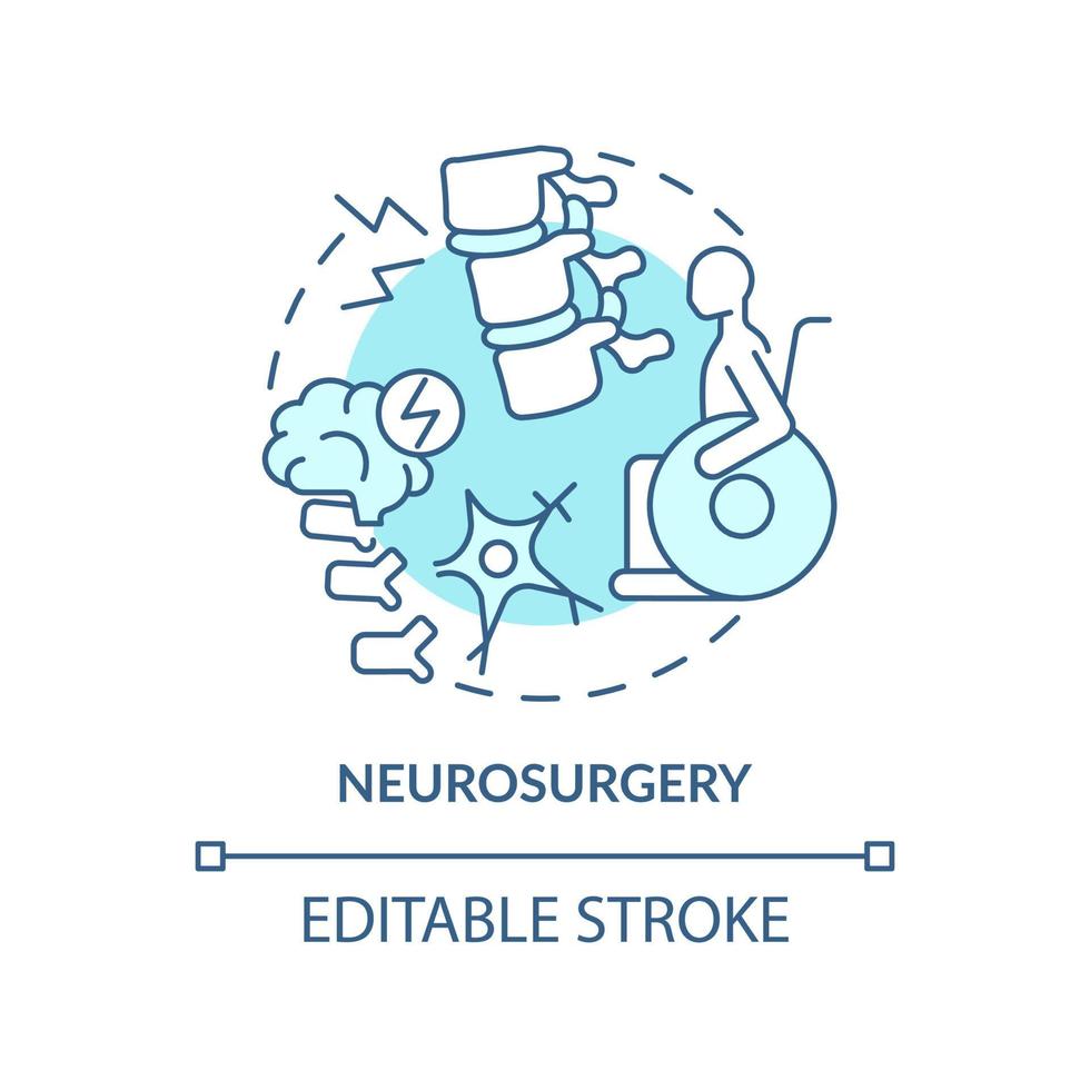 Symbol für das türkisfarbene Konzept der Neurochirurgie. professionelle Behandlung. Medizinisches Zentrum Service abstrakte Idee dünne Linie Illustration. isolierte Umrisszeichnung. editierbarer Strich. vektor