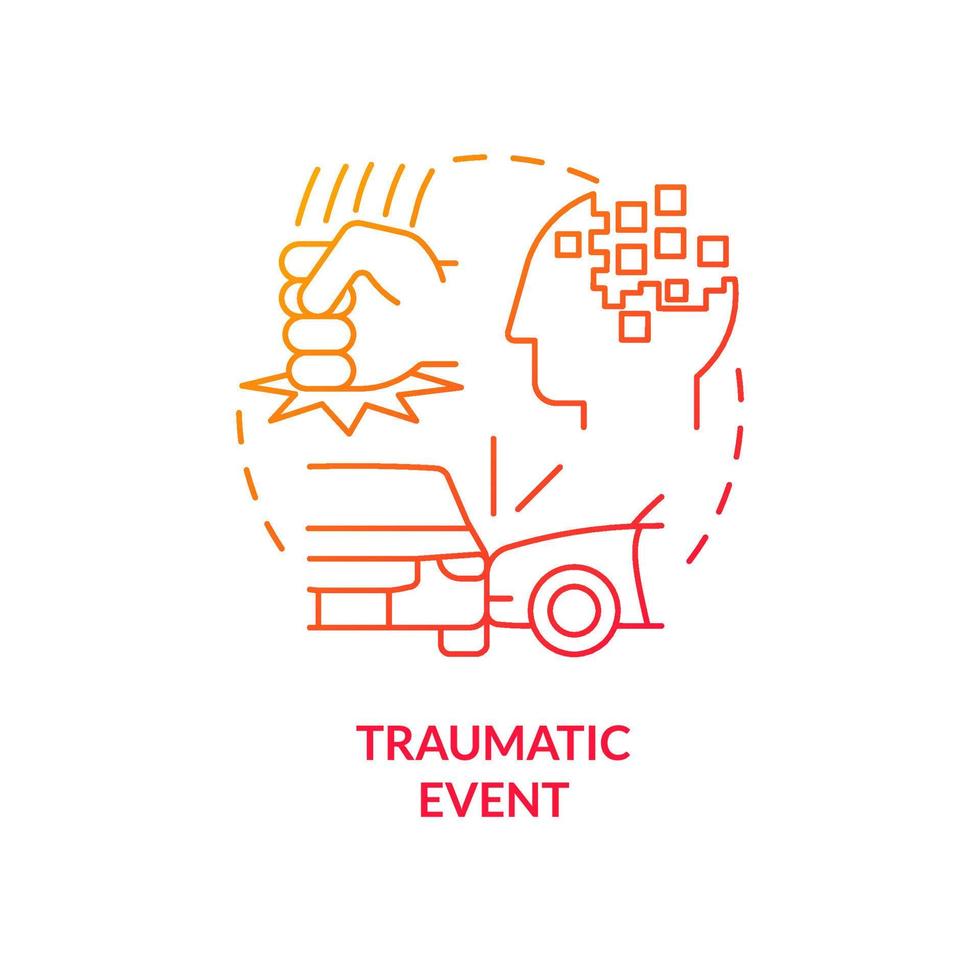 traumatisk händelse röd gradient koncept ikon. långvariga övergrepp och våld. mental hälsa. riskfaktorer abstrakt idé tunn linje illustration. isolerade konturritning. vektor