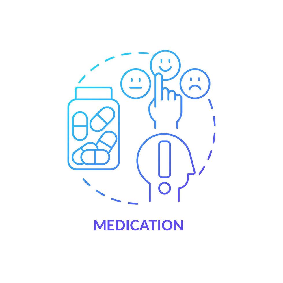 Symbol für blaues Farbverlaufskonzept für Medikamente. Medikamente verschreibungspflichtig. Verhaltensstörung Behandlung abstrakte Idee dünne Linie Illustration. isolierte Umrisszeichnung. vektor