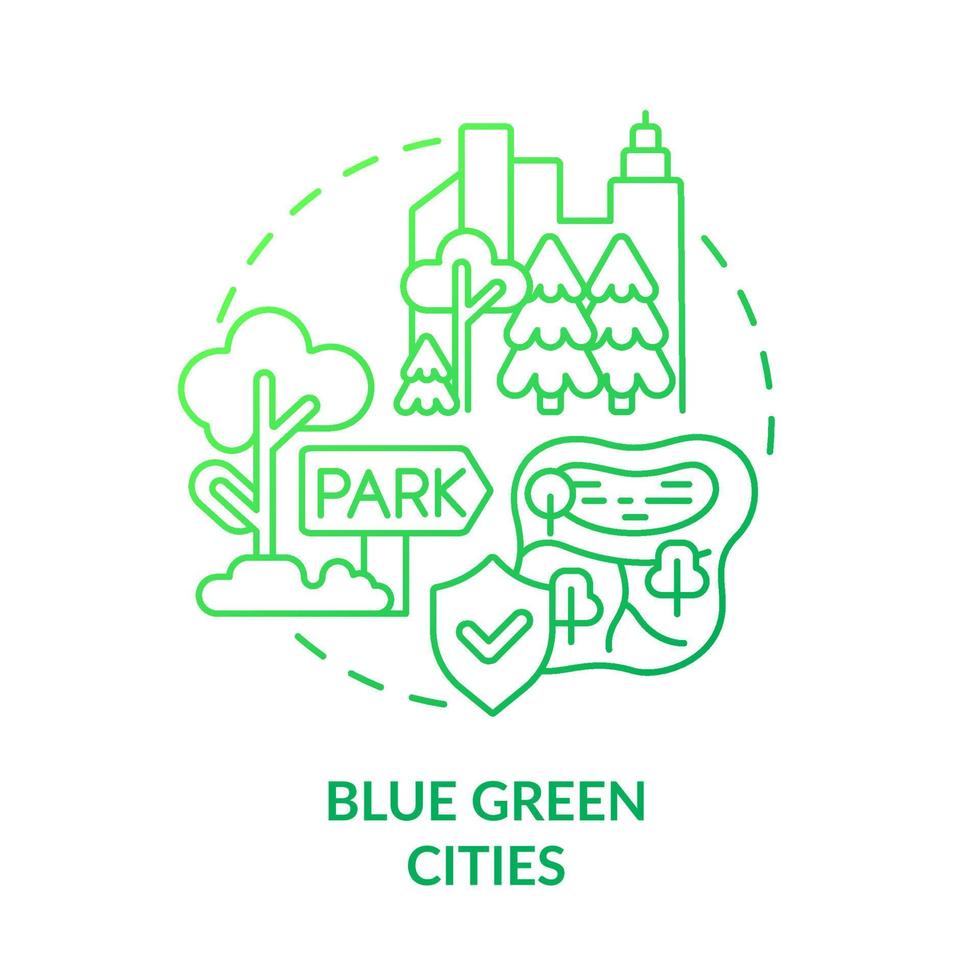 blå gröna städer grön gradient koncept ikon. parkområden för medborgarnas rekreation. urban design princip abstrakt idé tunn linje illustration. isolerade konturritning. vektor