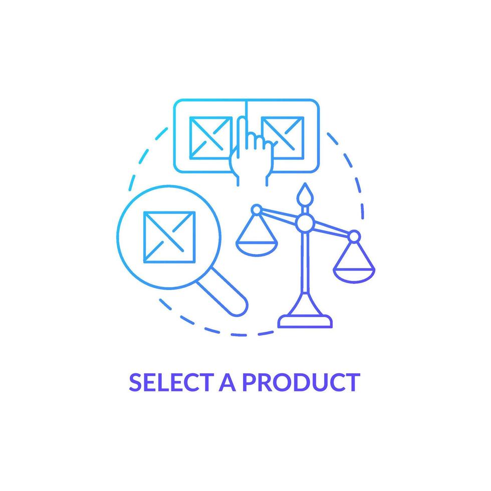 välj produkt blå gradient konceptikon. välja varor för handel. hur man startar exportföretag abstrakt idé tunn linje illustration. isolerade konturritning. vektor