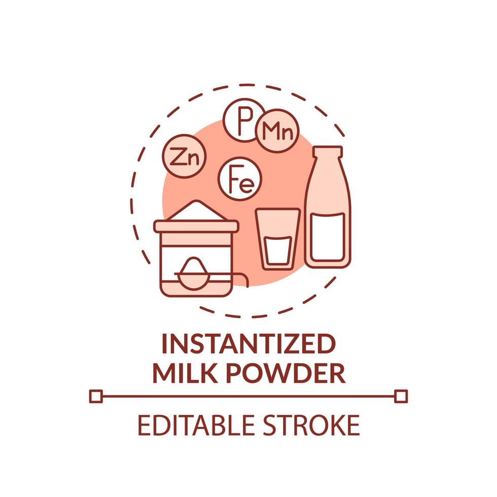 instantiserade mjölkpulver röd konceptikon. torkad mejeriprodukt. livsmedelsteknik abstrakt idé tunn linje illustration. isolerade konturritning. redigerbar linje. vektor