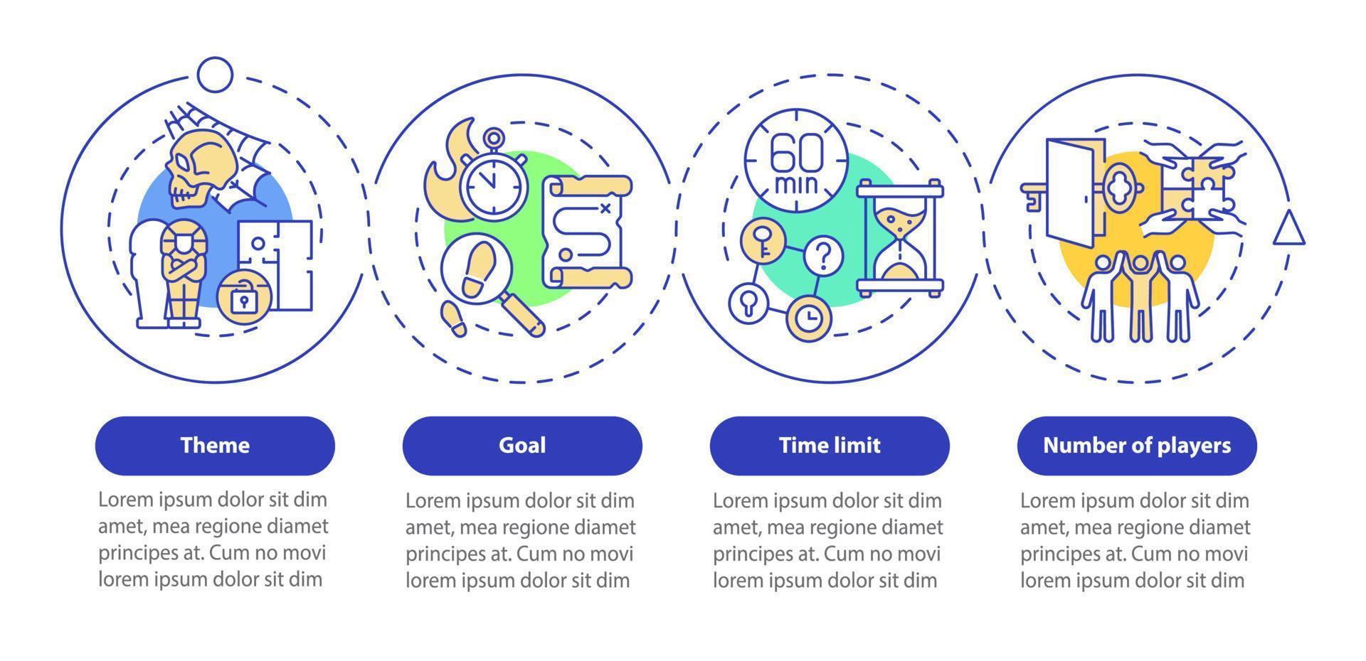 escape room element loop cirkel infographic mall. tidsgräns. datavisualisering med 4 steg. process tidslinje info diagram. arbetsflödeslayout med linjeikoner. vektor