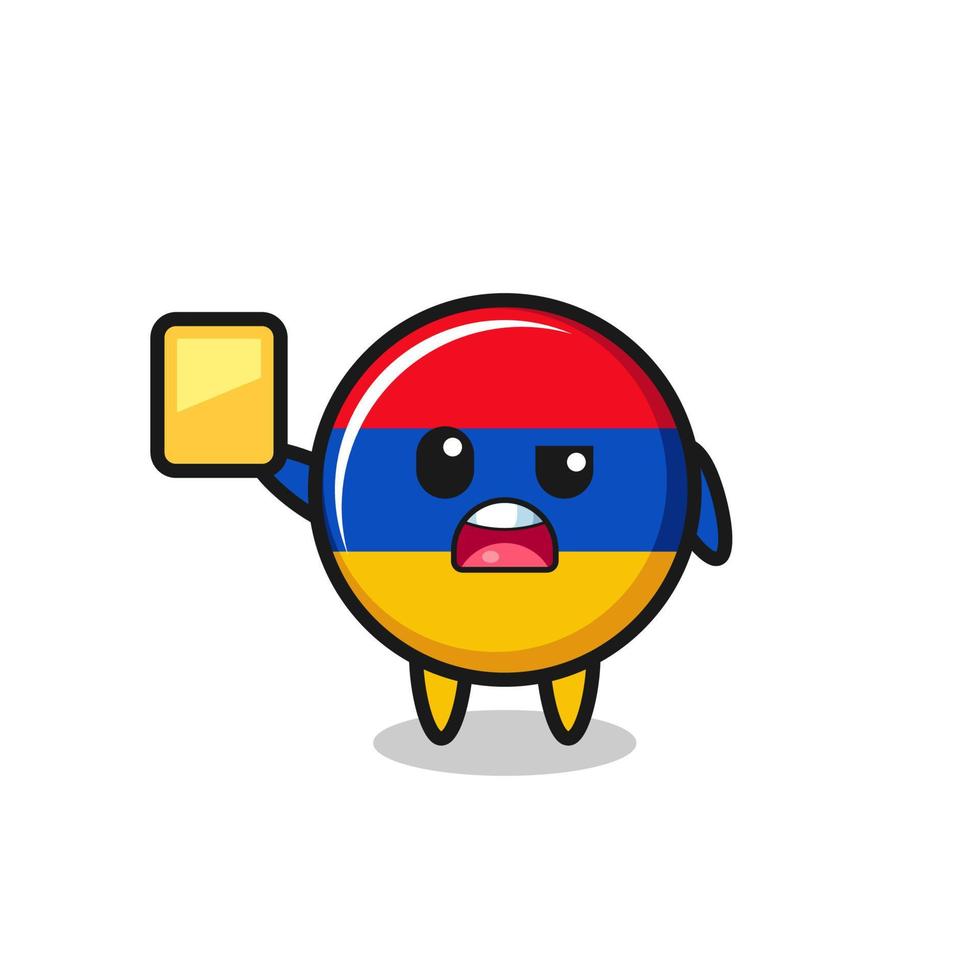 karikaturcharakter der armenischen flagge als fußballschiedsrichter, der eine gelbe karte gibt vektor