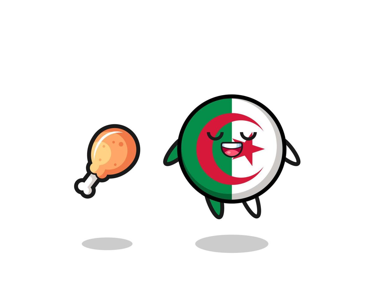 söt Algeriets flagga svävande och frestad på grund av stekt kyckling vektor