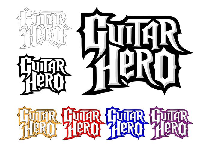 Gitarr hjälte logotyp set vektor
