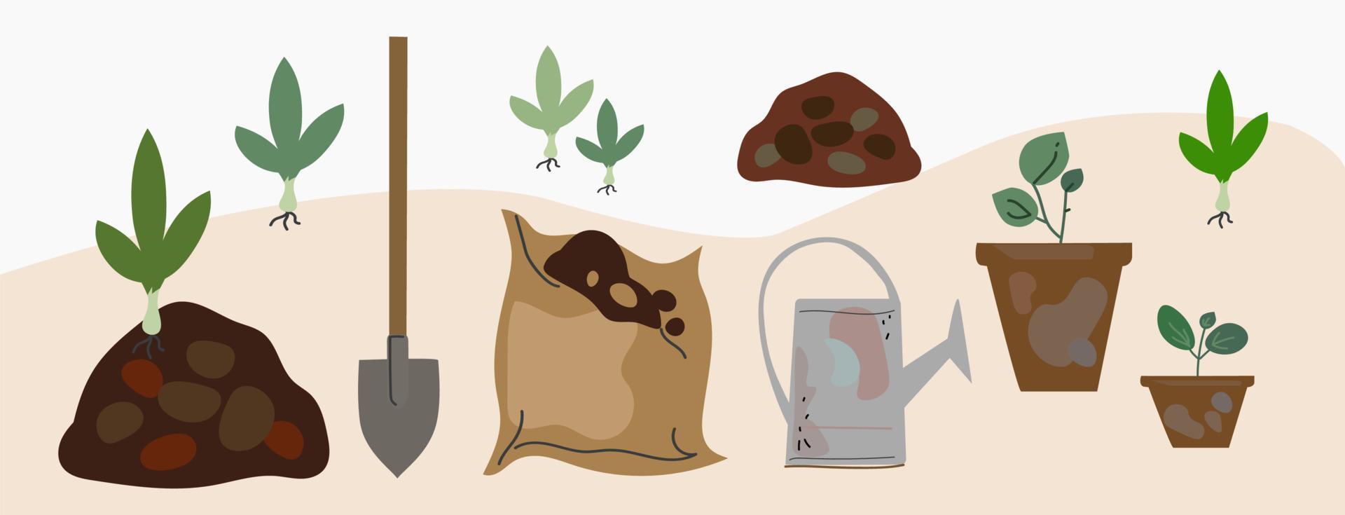 Komposthaufen. Thema organischer Kompost. Reihe von handgezeichneten Symbolen. Zero-Waste-Thema vektor