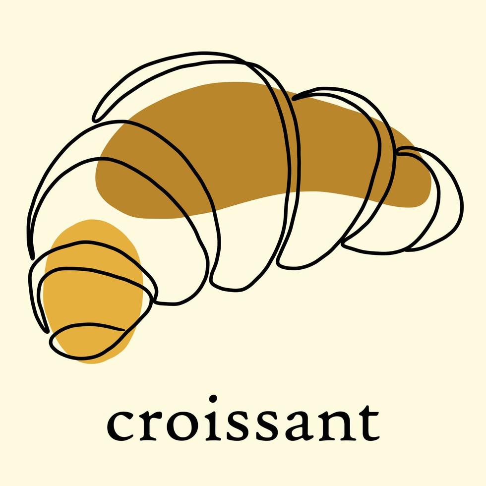 enkelhet croissant bröd frihand kontinuerlig linjeritning platt design. vektor