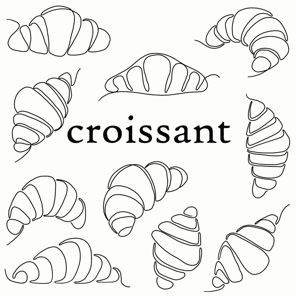 enkelhet croissant bröd frihand kontinuerlig linjeritning platt design. vektor